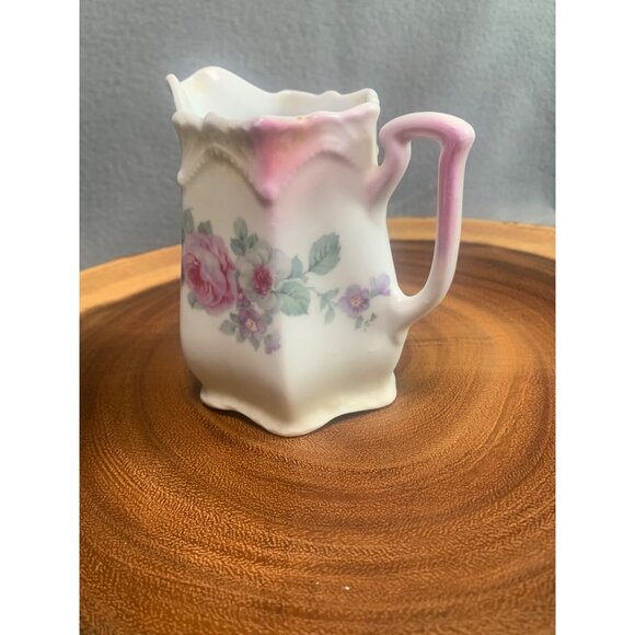 Vintage German Porcelain Creamer Pitcher with Floral Pattern 4 inch tall - Picture 3 of 14